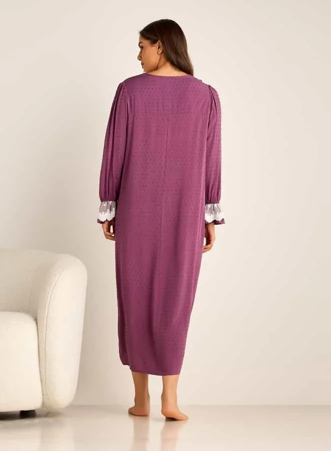 Splash FAV Lace Detail Textured Maternity Dress with Long Sleeves