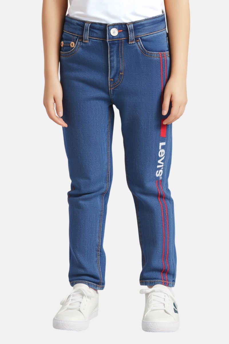 Levi's Toddlers Girl Girlfriend Fit Washed Denim Jeans, Blue - Image 1