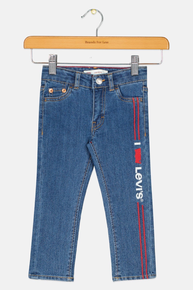 Levi's Toddlers Girl Girlfriend Fit Washed Denim Jeans, Blue - Image 2