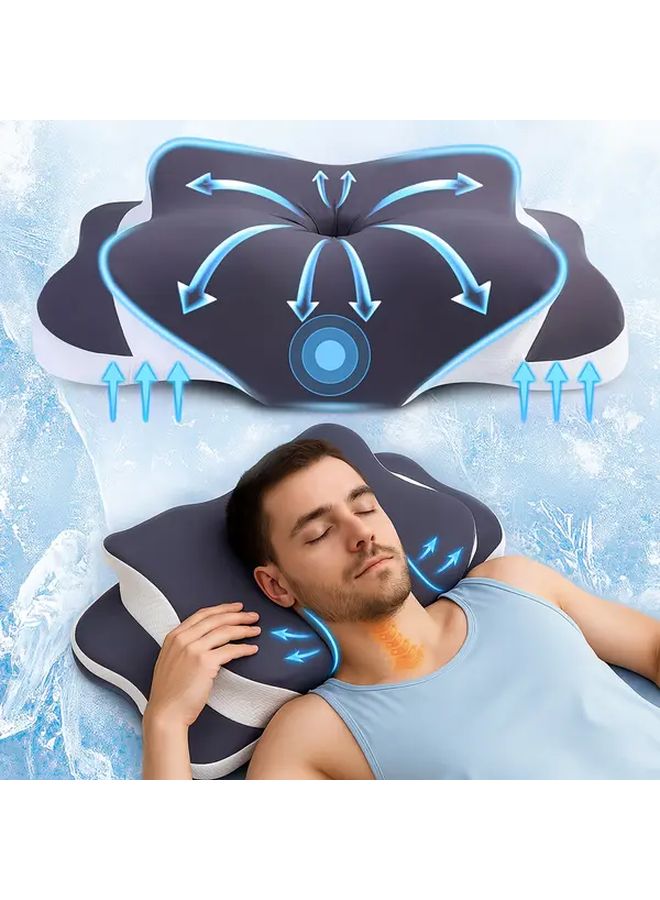 Dark Gray Butterfly Neck Pillow Breathable Cooling Fabric Multiple Height Options - Image 2