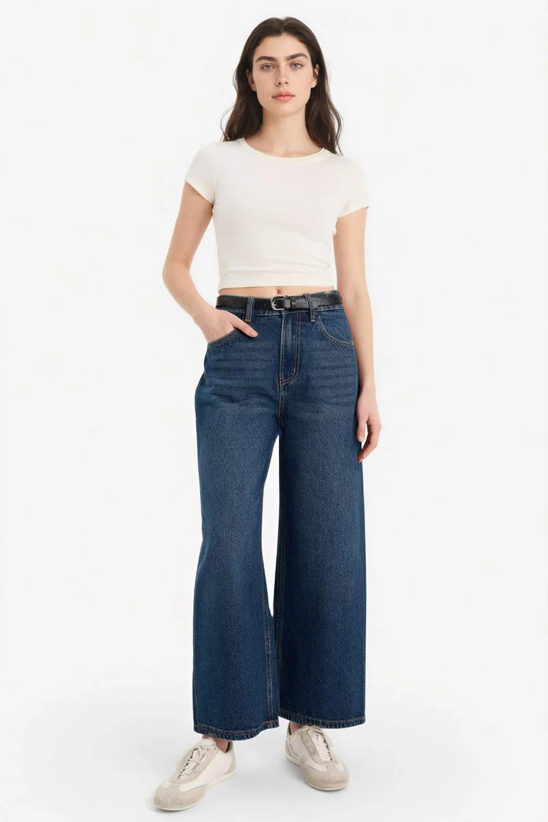 ديفاكتو Culotte Fit Regular Hem Denim Trousers