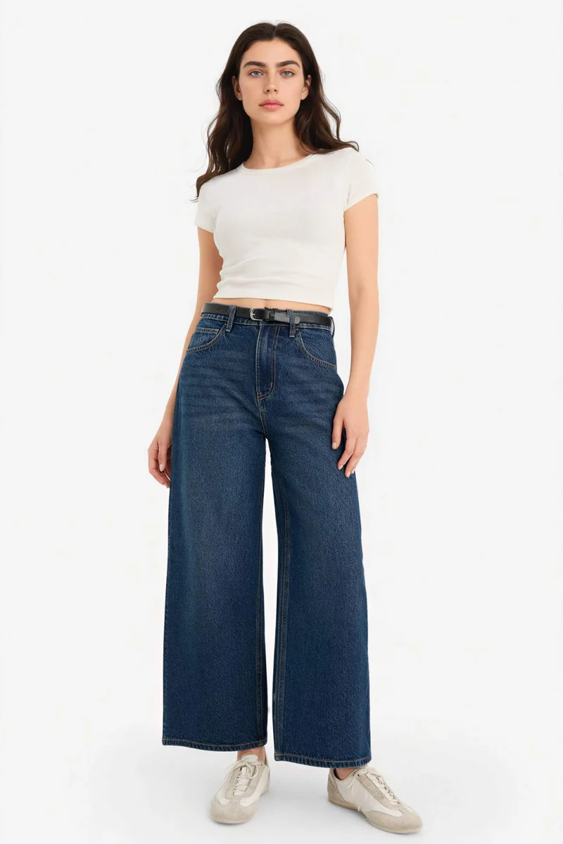 ديفاكتو Culotte Fit Regular Hem Denim Trousers