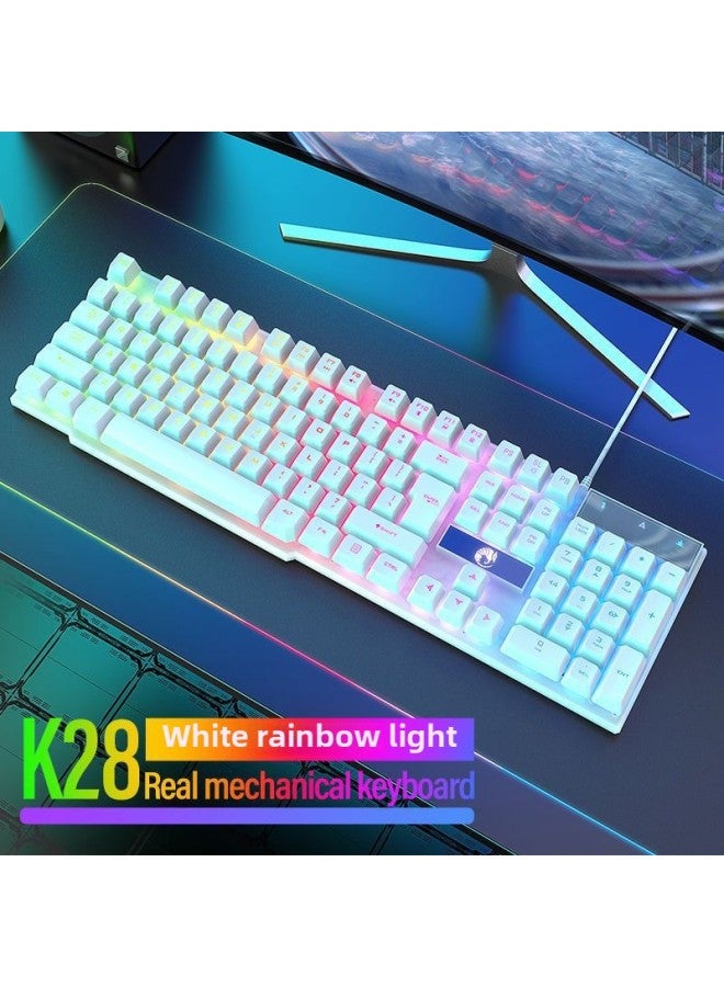 USB Computer Game Suit Suspension Keyboard Key Cap Mouse Feel Mechanical Wired Backlit Keyboard Desktop Notebook-Color:White Upgraded Version-【feel + Back Panel Glow】
