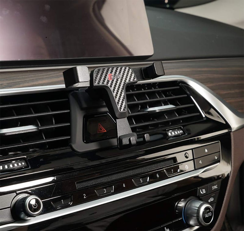 BEERTE Phone Holder fit for BMW 5 Series 2017-2024 528i 530i 530e 540i Adjustable Air Vent Car Dashboard Cell Phone Mount, Carbon Fiber Pattern Phone Mount fit for Any Smartphone - Image 1