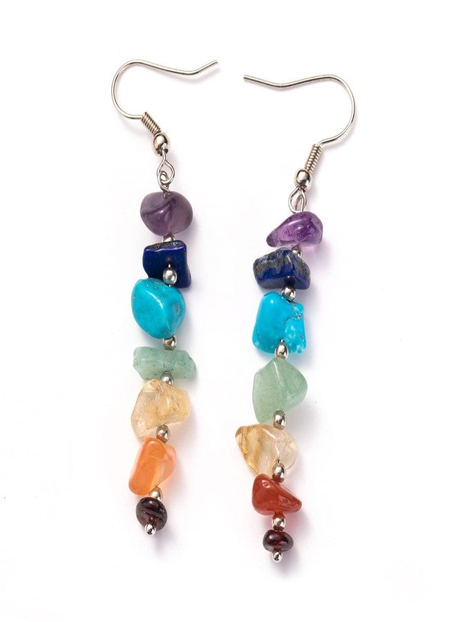 POYAMUSE 7 Chakra Stone Dangle Earrings, Natural Reiki Stone Healing Energy Jewelry for Women-long - Image 1