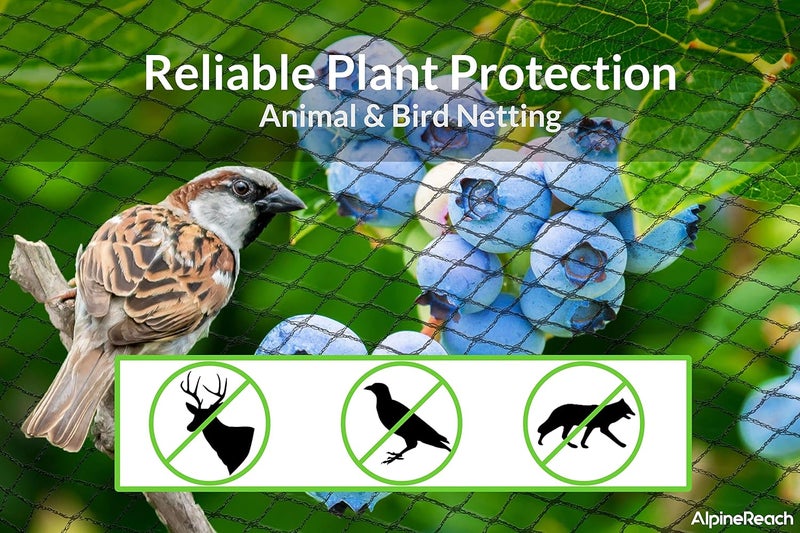 AlpineReach Garden Netting 7.5 x 65 ft Heavy Duty Bird Net, Deer, Plant Protection Extra Strong Woven Mesh, Reusable Kit with Zip Ties, Animal Fencing for Fruits Trees, Black - Image 2