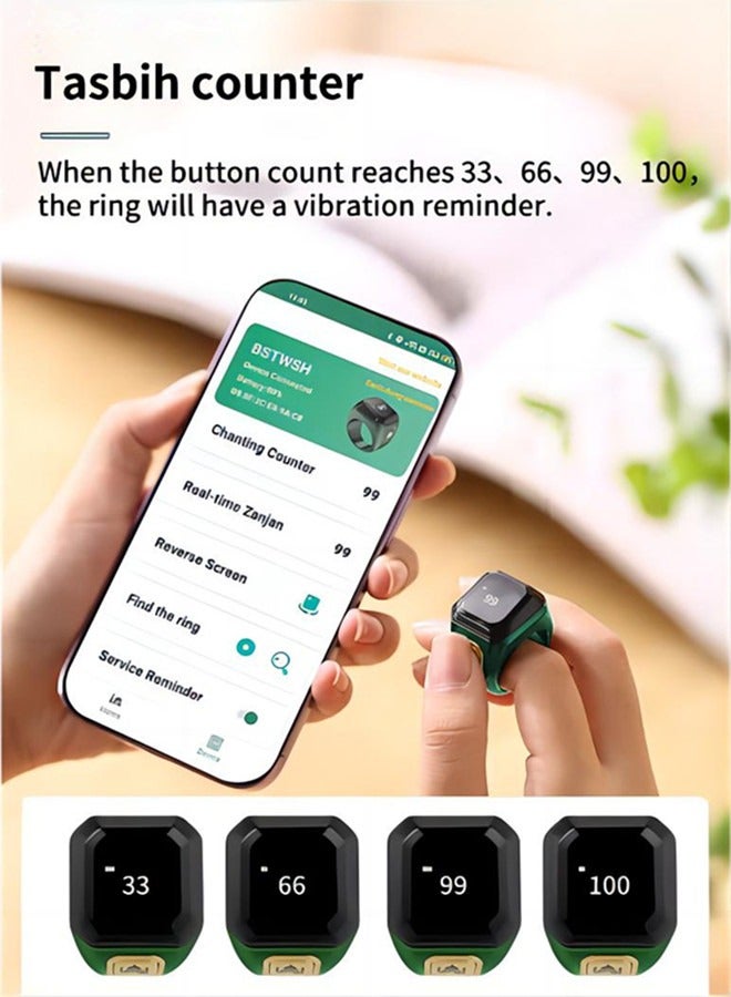 BSTWSH 20mm Zikr Smart Ring, with Bluetooth connection, vibration reminder, Tasbih counter and 5 daily prayer reminders, specially designed for Middle Eastern Arab countries  - Image 5