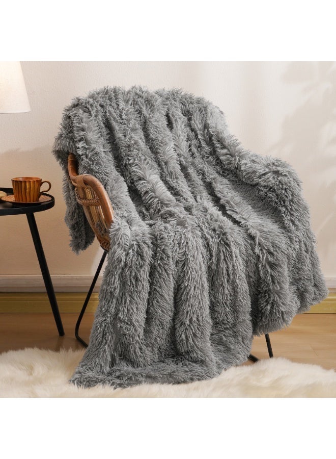 PHF 1 Piece Throw Size Faux Fur Blanket, Luxury Soft Shaggy Plush Warm Thick Fluffy Throw, 50 cm x 60 cm, Grey - Image 1