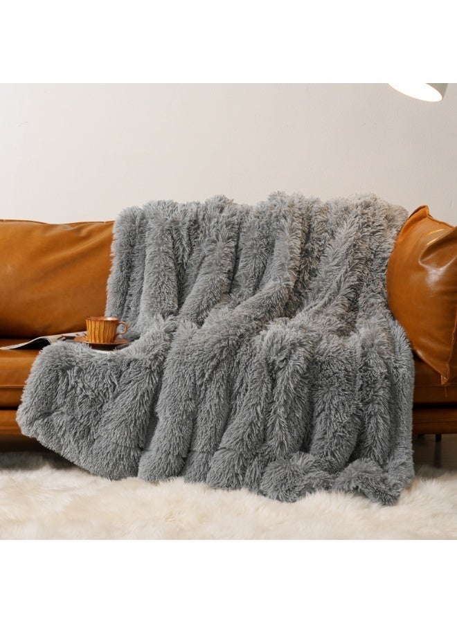 PHF 1 Piece Throw Size Faux Fur Blanket, Luxury Soft Shaggy Plush Warm Thick Fluffy Throw, 50 cm x 60 cm, Grey - Image 2