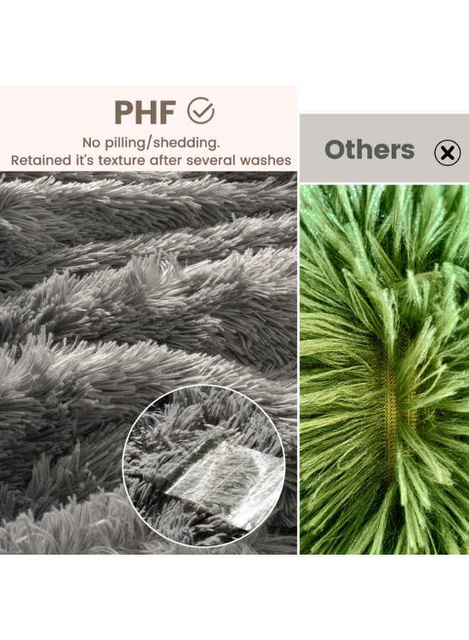 PHF 1 Piece Throw Size Faux Fur Blanket, Luxury Soft Shaggy Plush Warm Thick Fluffy Throw, 50 cm x 60 cm, Grey - Image 4