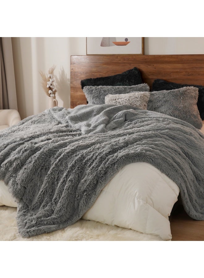 PHF 1 Piece Throw Size Faux Fur Blanket, Luxury Soft Shaggy Plush Warm Thick Fluffy Throw, 50 cm x 60 cm, Grey - Image 5