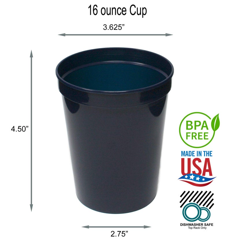 Rolling Sands 16 Oz Reusable Plastic Stadium Cups  Bulk 50 Pk  USA Made  BPA-Free Dishwasher Safe Plastic Tumblers  Navy - Image 2