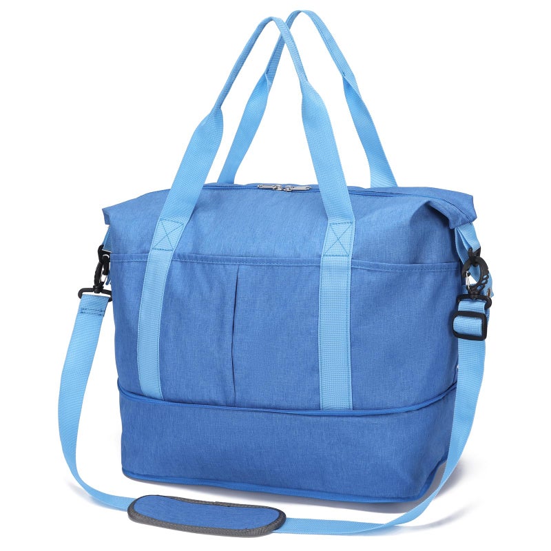 Ineetatu Expandable Duffle Bag for Travel Weekender Overnight Carry On Bag for Women Men Waterproof Large Capacity Travel Bag with Detachable Shoulder Strap and Wet PocketBlue - Image 2