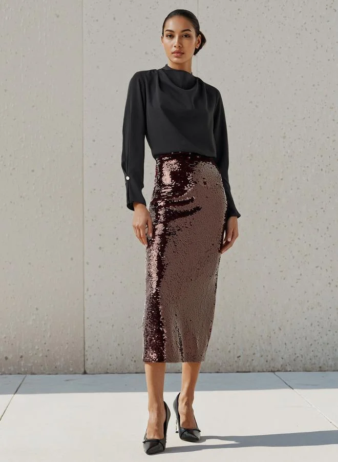 Iconic Iconic Midi Sequin Embellished A-line Skirt