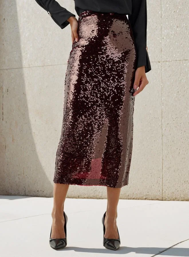Iconic Iconic Midi Sequin Embellished A-line Skirt