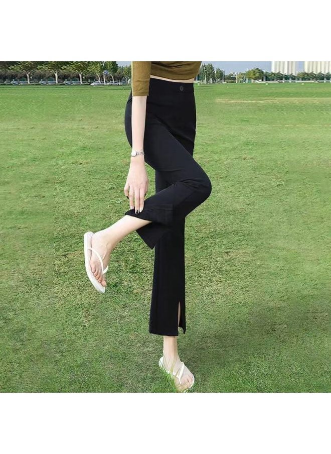 Generic 2024 Spring New Front Slit Bootleg Pants Women's Nine-point Suit Pants Drapey High Waist Slimming Small Flared Pants 