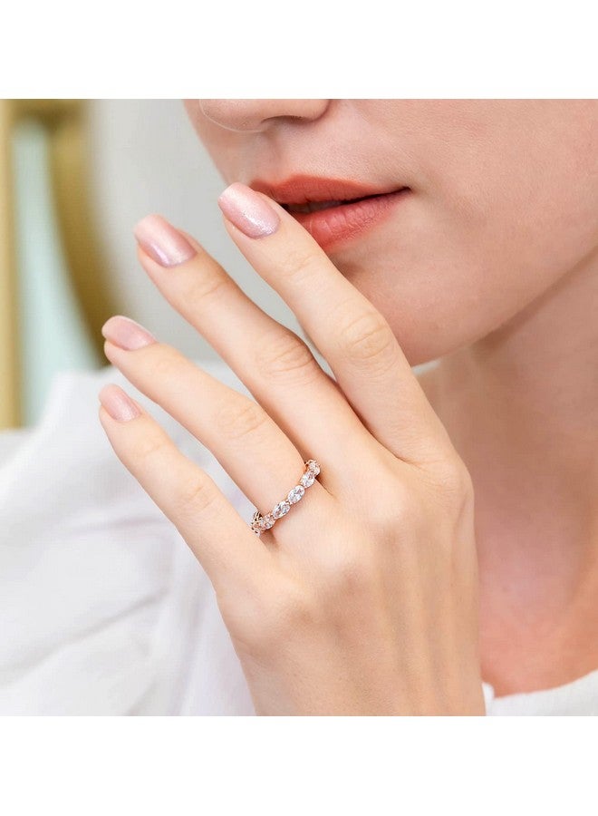 Hoops & Loops Rose Gold Flashed Sterling Silver Cubic Zirconia 5X3Mm Ovalcut Eternity Band Ring - Image 2