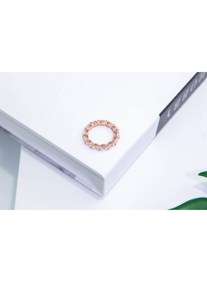Hoops & Loops Rose Gold Flashed Sterling Silver Cubic Zirconia 5X3Mm Ovalcut Eternity Band Ring - Image 5
