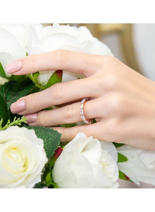 Hoops & Loops Rose Gold Flashed Sterling Silver Cubic Zirconia 5X3Mm Ovalcut Eternity Band Ring - Image 3