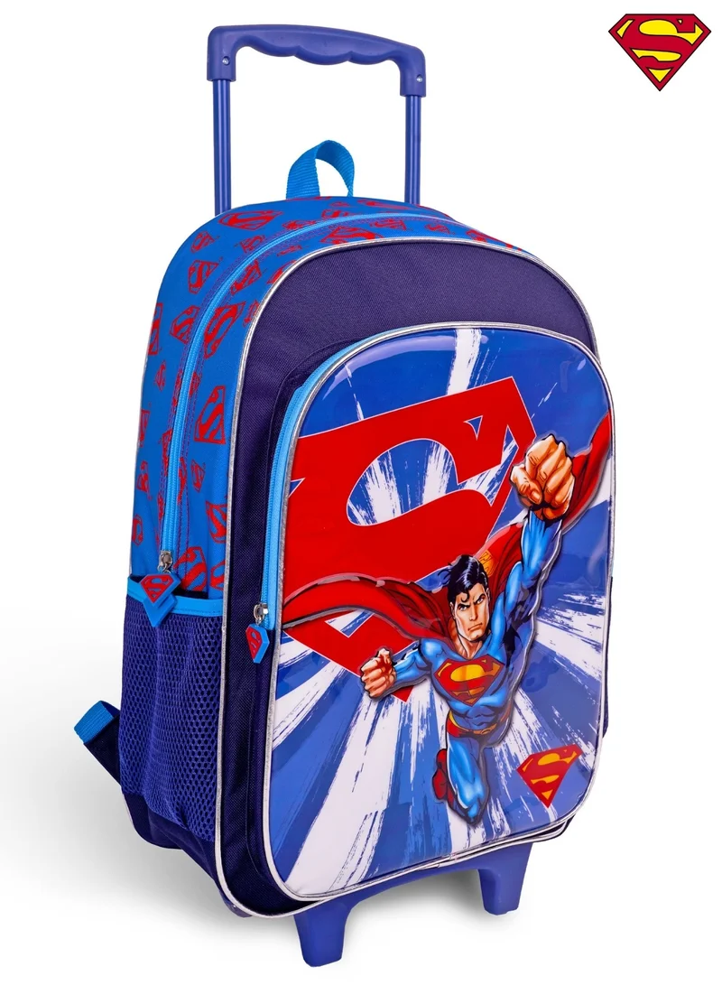 وارنر بروس. Superman  18 Inch Kids 3-in-1 Trolley School Bag Set - Ergonomic Backpack, Insulated Lunch Bag & Pencil Case,Lightweight,Students 6+ - Perfect for Travel & School,For Boys