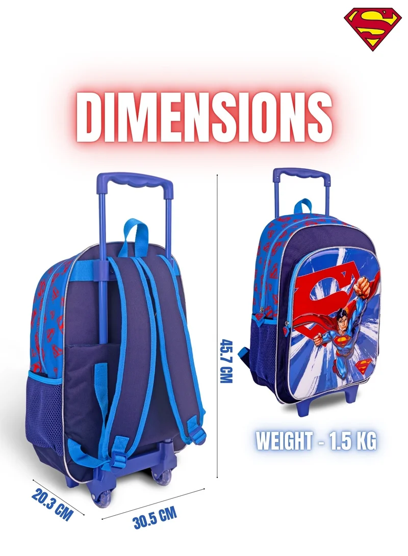 Warner Bros. Superman  18 Inch Kids 3-in-1 Trolley School Bag Set - Ergonomic Backpack, Insulated Lunch Bag & Pencil Case,Lightweight,Students 6+ - Perfect for Travel & School,For Boys