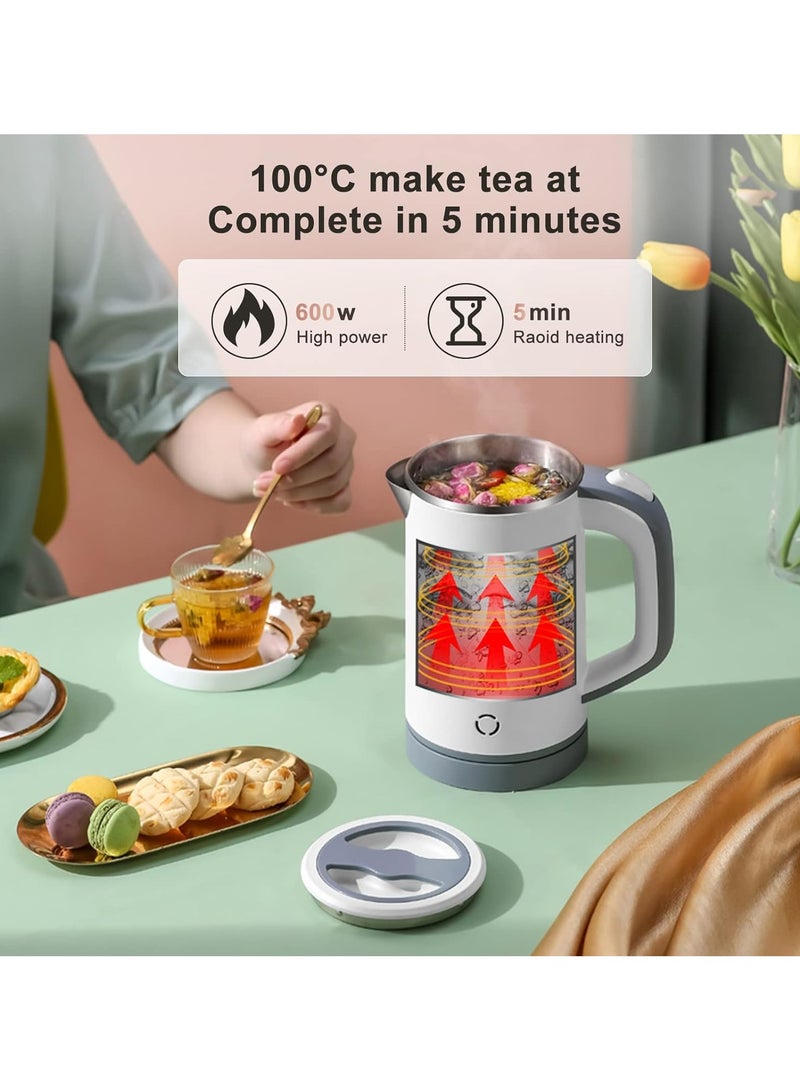 0.8L Small Electric Kettle, 600W Fast Boil Stainless Steel Portable Travel Kettle for Boiling Water Double-wall Tea Kettle, Auto-off Dry Protection - Image 2