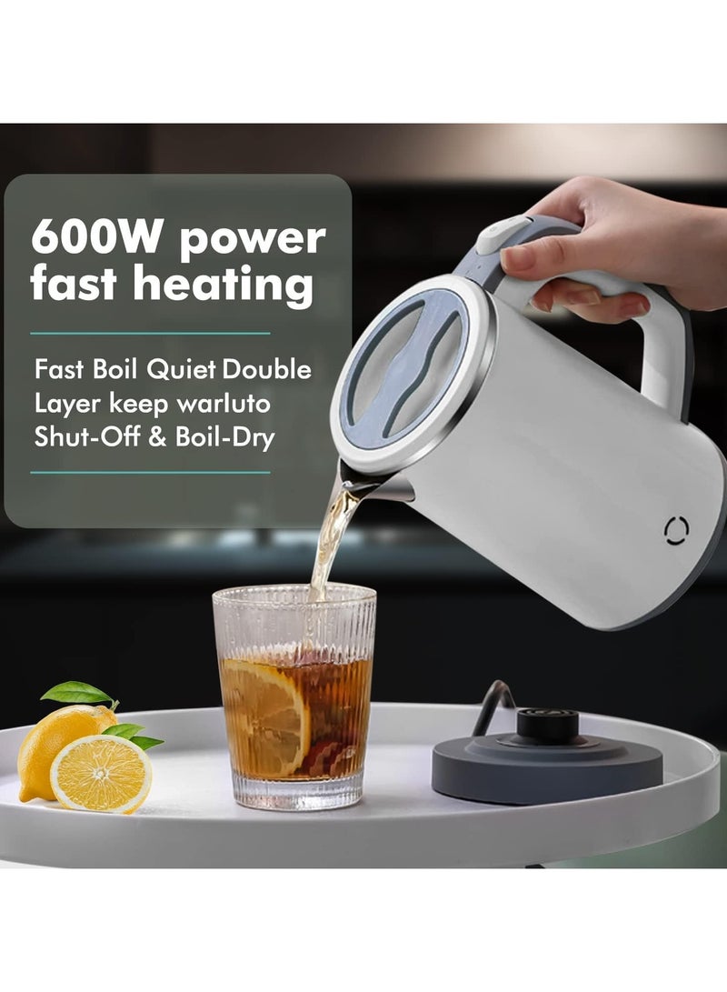 0.8L Small Electric Kettle, 600W Fast Boil Stainless Steel Portable Travel Kettle for Boiling Water Double-wall Tea Kettle, Auto-off Dry Protection - Image 3
