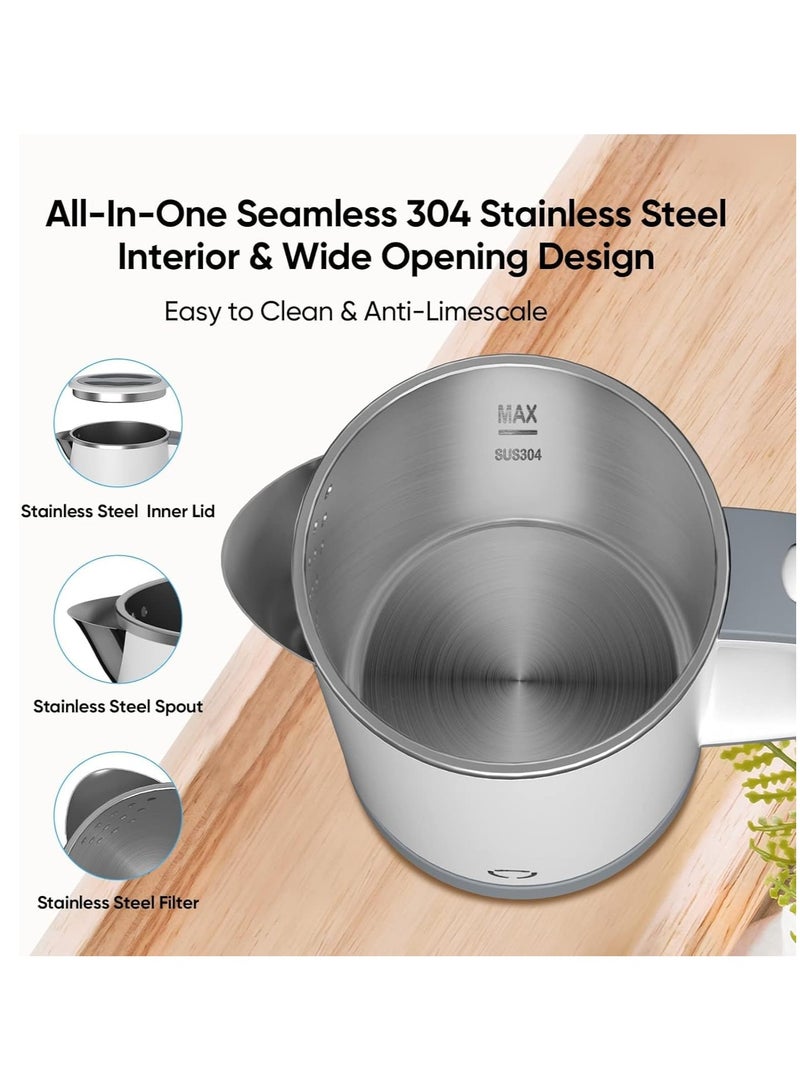 0.8L Small Electric Kettle, 600W Fast Boil Stainless Steel Portable Travel Kettle for Boiling Water Double-wall Tea Kettle, Auto-off Dry Protection - Image 5