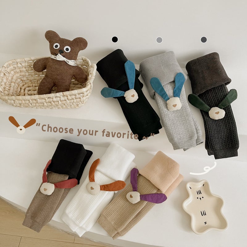 Fleece-Lined Children'S Pants Women'S Thickened Solid Color Korean Style Long Ears Rabbit Children'S Leggings Girls Baby Cropped Trousers - Image 5