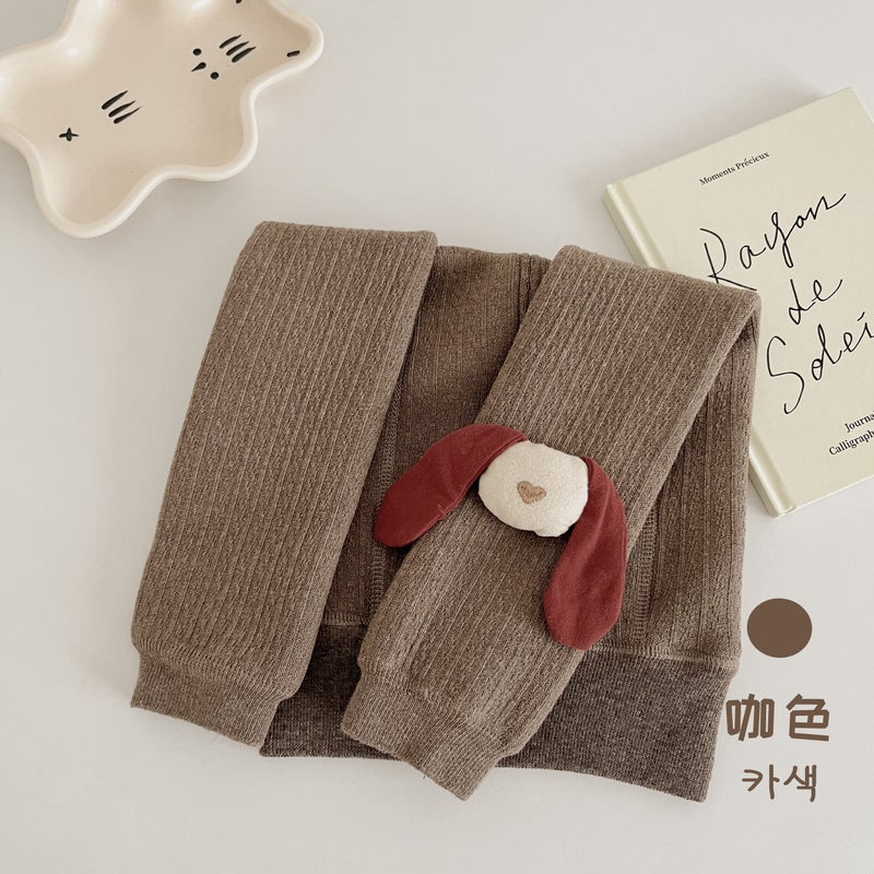 Fleece-Lined Children'S Pants Women'S Thickened Solid Color Korean Style Long Ears Rabbit Children'S Leggings Girls Baby Cropped Trousers - Image 1