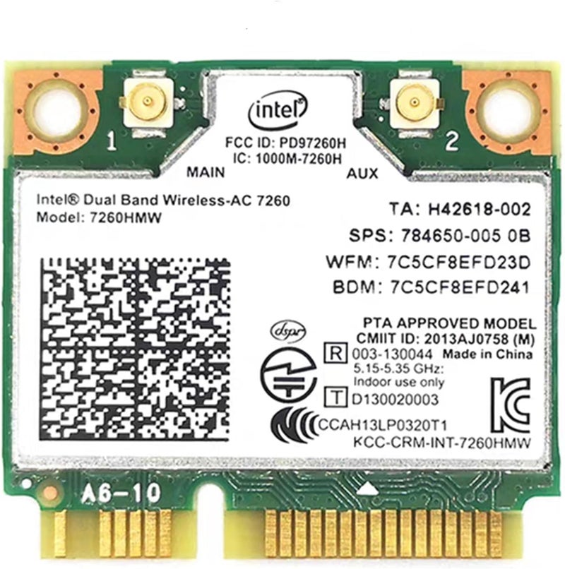 MQUPIN بطاقة الشبكة اللاسلكية ثنائية النطاق - بطاقة Intel 7260.HMW اللاسلكية ثنائية النطاق - محول الشبكة AC 7260 + Bluetooth 4.0 للاستخدام مع بطاقة Intel AC نصف Mini Pcie 802.11 b/a/g/n/ac (1 عبوة) - Image 1