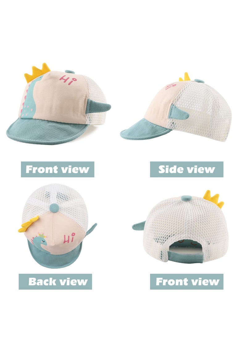 SOLARAE Baby Duck Cap Infant Kids Sun Hat Bear Cute Cartoon Caps Spring Summer,Sun Hat for Baby Boy Girl, Kids Baseball Caps for Little boy Girl, Soft Cotton Hat for Baby Toddler (Green Dinosaur Mesh) - Image 2