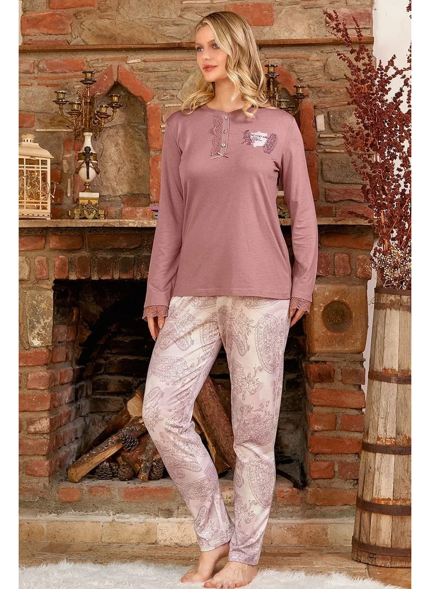 Cossy By Aqua 24192 Women's Plus Size Long Sleeve Pajama Set-Dried Rose