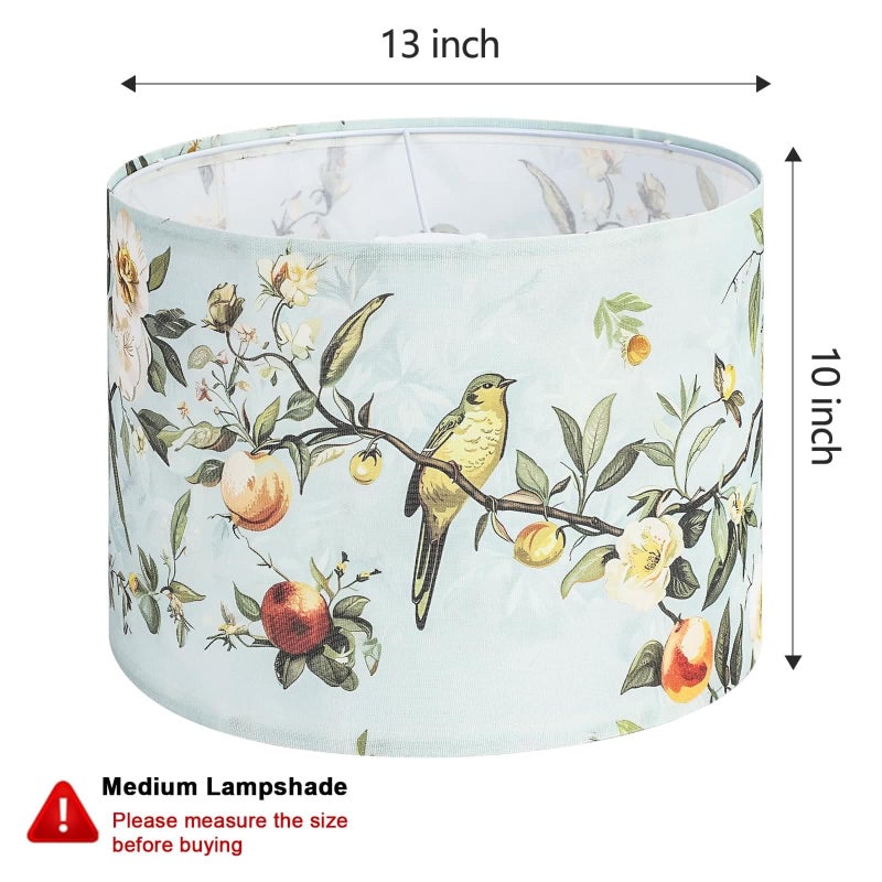 Haultop Drum Lamp Shades Set of 2, 13x13x10in Fabric Lamp Shade, Lampshade with Floral and Bird Print, Lamp Shades for Table Lamps, Support Spider and E26 Base - Image 4