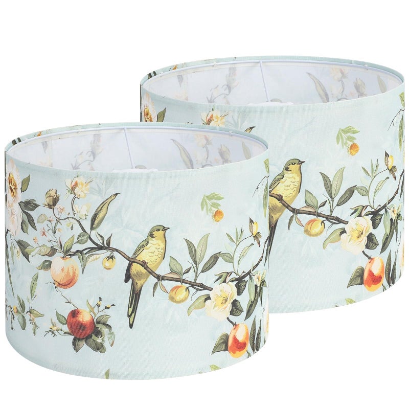 Haultop Drum Lamp Shades Set of 2, 13x13x10in Fabric Lamp Shade, Lampshade with Floral and Bird Print, Lamp Shades for Table Lamps, Support Spider and E26 Base - Image 1