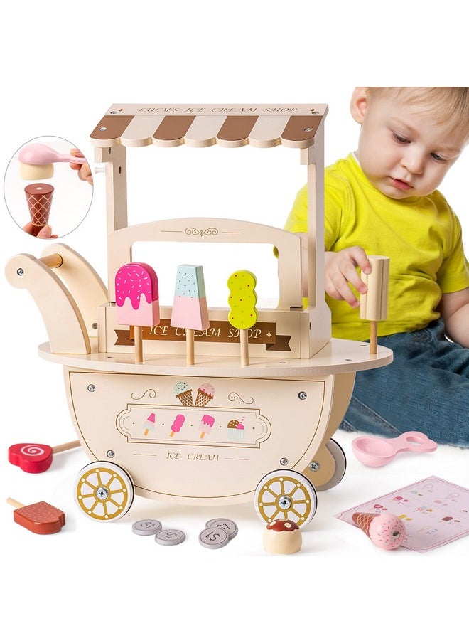 Robotime Wooden Ice Cream Cart Play Set For Kids Toddlers Pretend Play Kitchen Food Toy Gift For Ages 3+  - Image 1