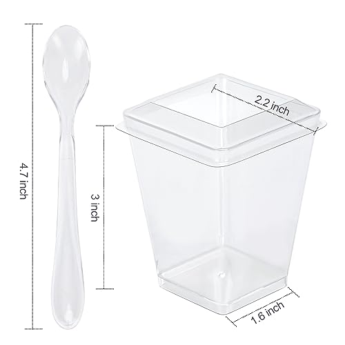 EASERCY 50 Pack 5 oz Plastic Dessert Cups with Lids, Yogurt Parfait/Appetizer Cup with Lids for Party, Mini Dessert Cups with Spoons Dessert Shooter Cups for Pudding, Fruit and Ice Cream - Image 2