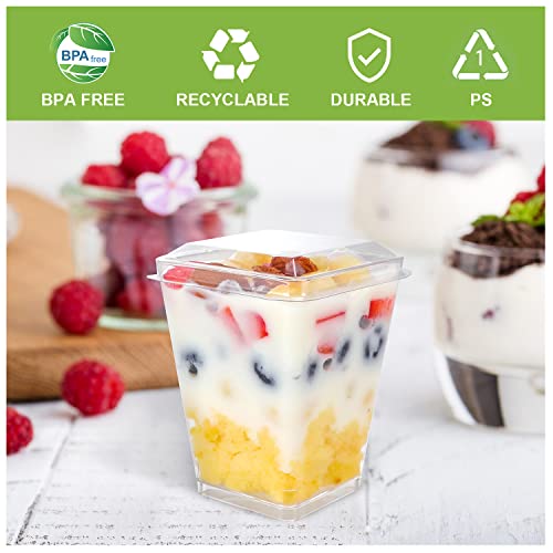 EASERCY 50 Pack 5 oz Plastic Dessert Cups with Lids, Yogurt Parfait/Appetizer Cup with Lids for Party, Mini Dessert Cups with Spoons Dessert Shooter Cups for Pudding, Fruit and Ice Cream - Image 5