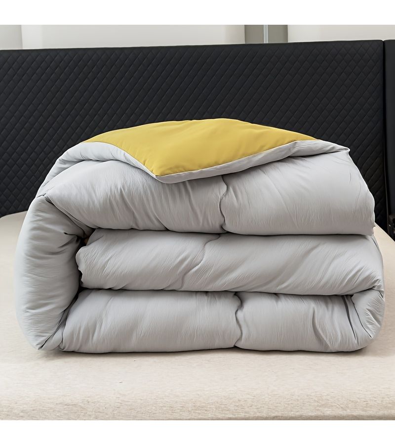 Gray Stitching Yellow Satin Winter Quilt Double Layer Soft Skin Friendly Reversible - Image 4