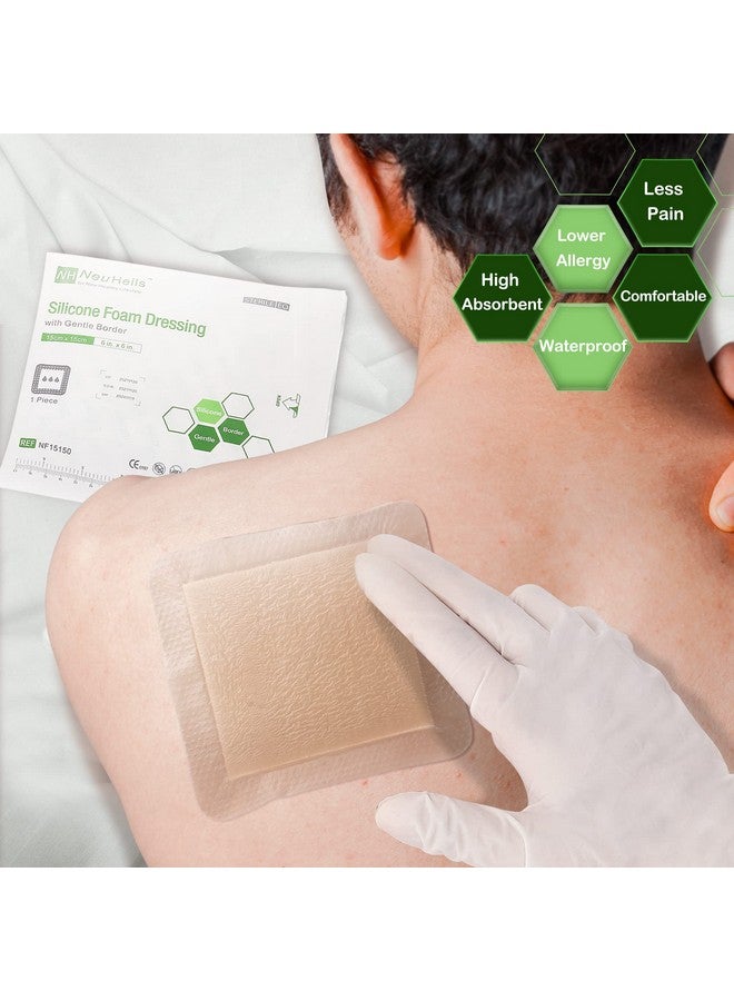NEUHEILS NeuHeils Silicone Adhesive Foam Dressing Bandage with Gentle Border 6 x 6 inch for Bed Sore Leg Ulcer, 5 Pack, High Absorbency Waterproof Silicone Wound Bandage for Pressure Ulcer - Image 3