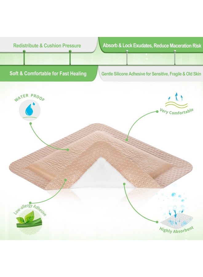 NEUHEILS NeuHeils Silicone Adhesive Foam Dressing Bandage with Gentle Border 6 x 6 inch for Bed Sore Leg Ulcer, 5 Pack, High Absorbency Waterproof Silicone Wound Bandage for Pressure Ulcer - Image 5