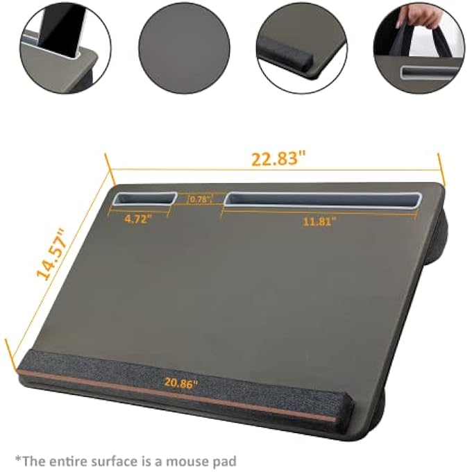 rayihni EXTRA LARGE LAP LAPTOP DESK - FULL PU MATERIAL MOUSE PAD GAMING TRAY - PORTABLE LAPDESK WITH PHONE HOLDER & WRIST REST FOR NOTEBOOK, MACBOOK, TABLET, BED, SOFA(GRAY, FIT UP 17.3-IN LAPTOPS) - Image 2