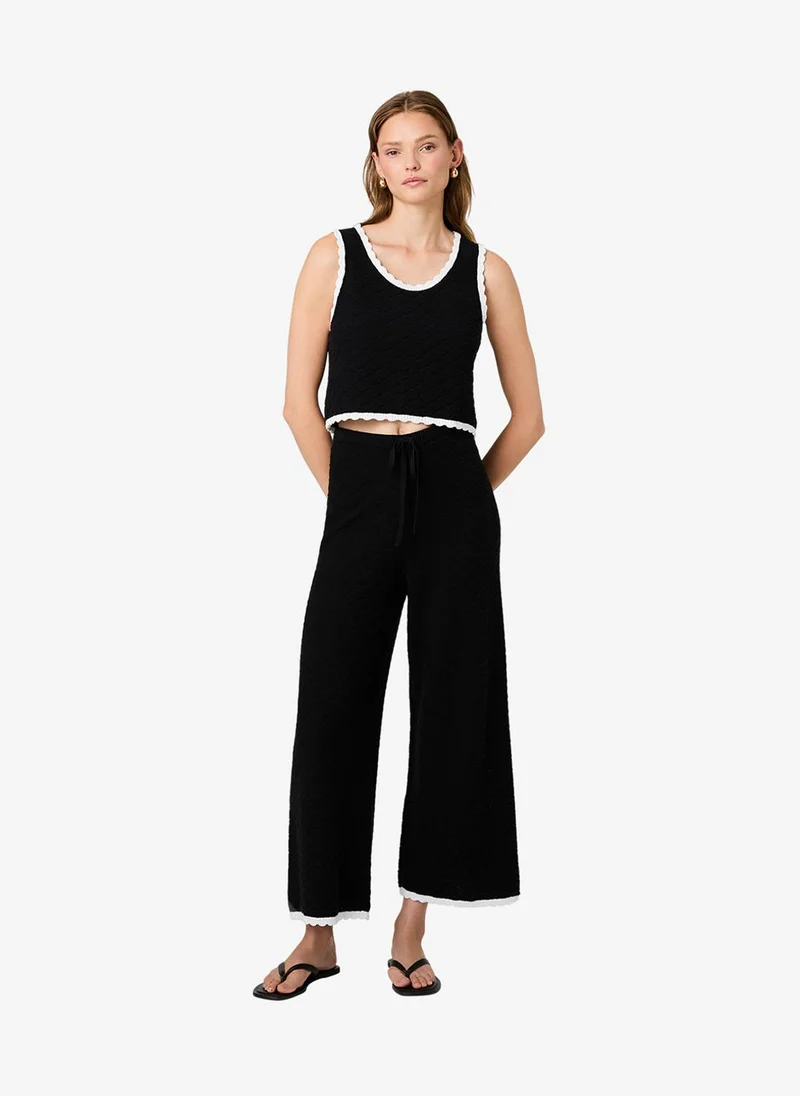 French Connection Women's Black-Summer White Teddy Diamond Knit Crop Pants