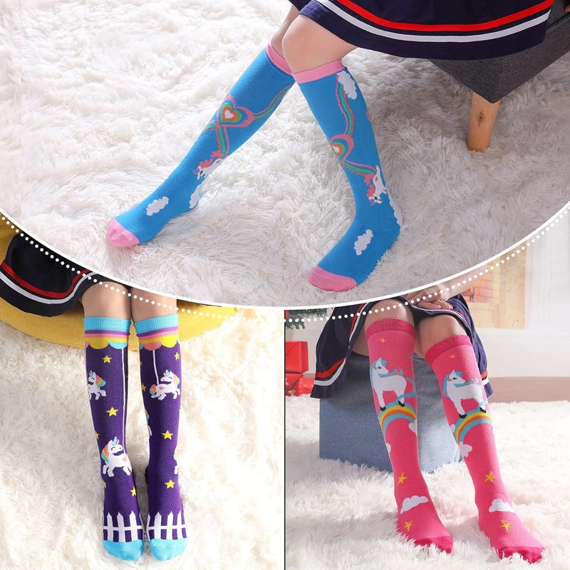 LINEMIN 3-12 Years Girls Knee High Socks Kids Cartoon Animal Warm Cotton Long Tall Boot Socks 6 Pairs - Image 2