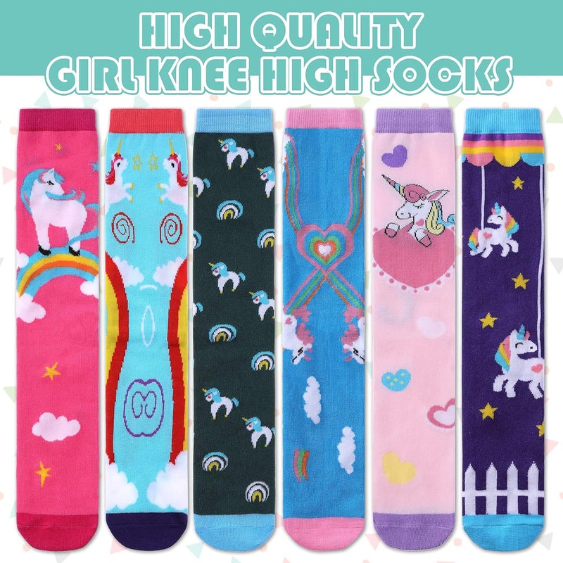 LINEMIN 3-12 Years Girls Knee High Socks Kids Cartoon Animal Warm Cotton Long Tall Boot Socks 6 Pairs - Image 3