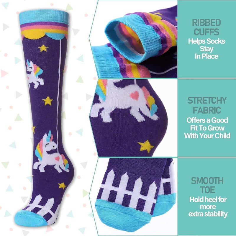 LINEMIN 3-12 Years Girls Knee High Socks Kids Cartoon Animal Warm Cotton Long Tall Boot Socks 6 Pairs - Image 4