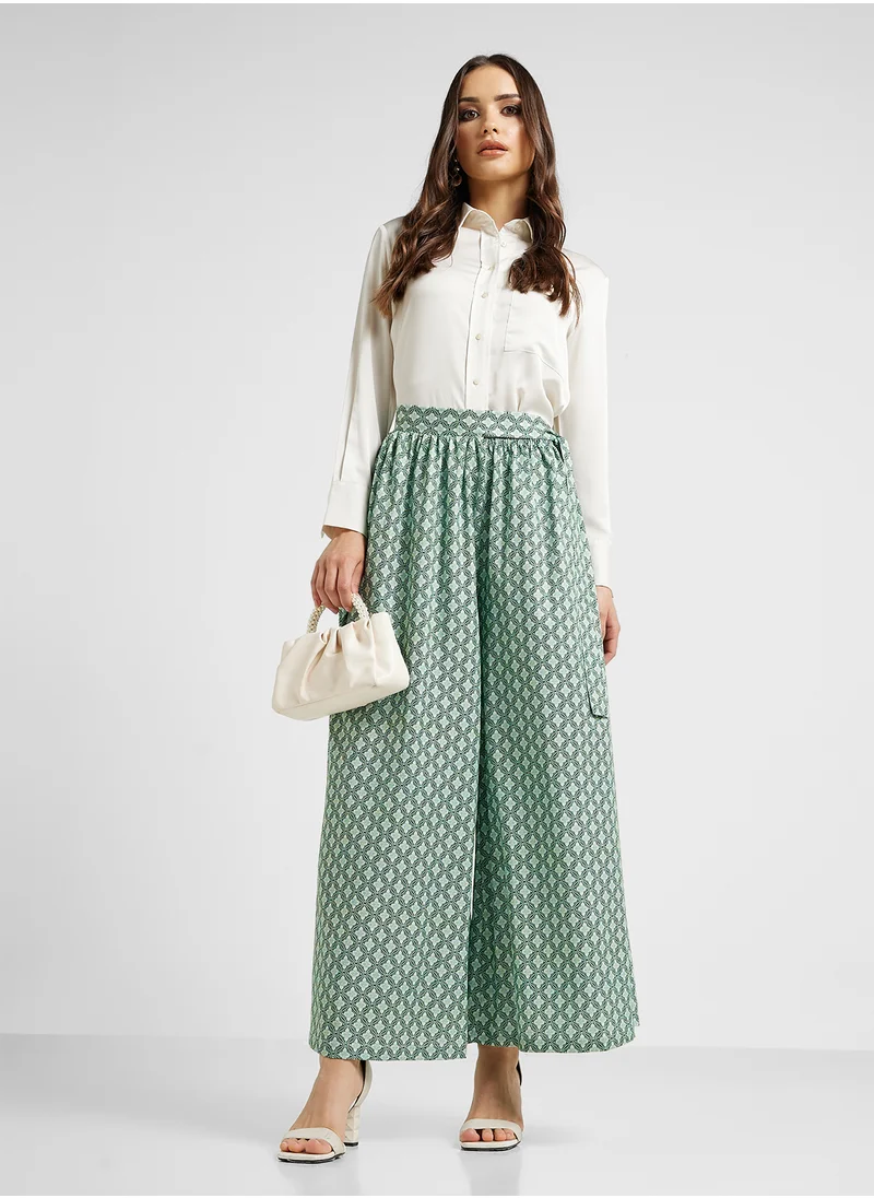 Khizana Printed Pants With Wiast Tie Up