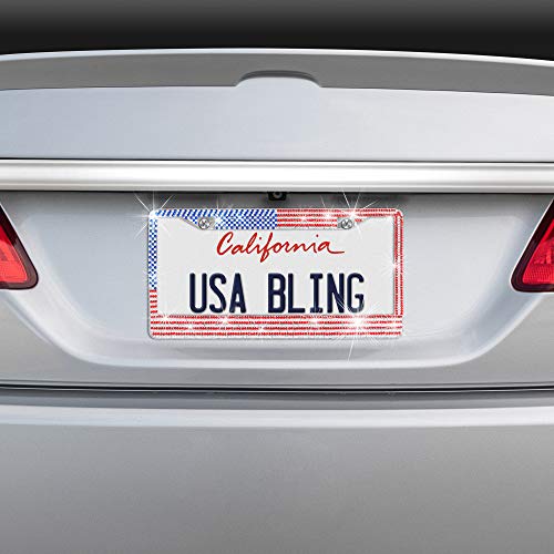 BDK Heavy Duty Rust-Proof Stainless-Steel Metal USA United States Flag Rhinestone Sparkly Sparkling Diamond Crystal Bling License Plate Frame Universal Size for Car Truck SUV - Image 4