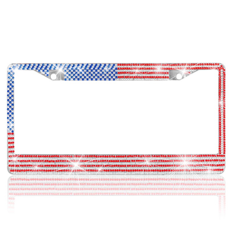 BDK Heavy Duty Rust-Proof Stainless-Steel Metal USA United States Flag Rhinestone Sparkly Sparkling Diamond Crystal Bling License Plate Frame Universal Size for Car Truck SUV - Image 5