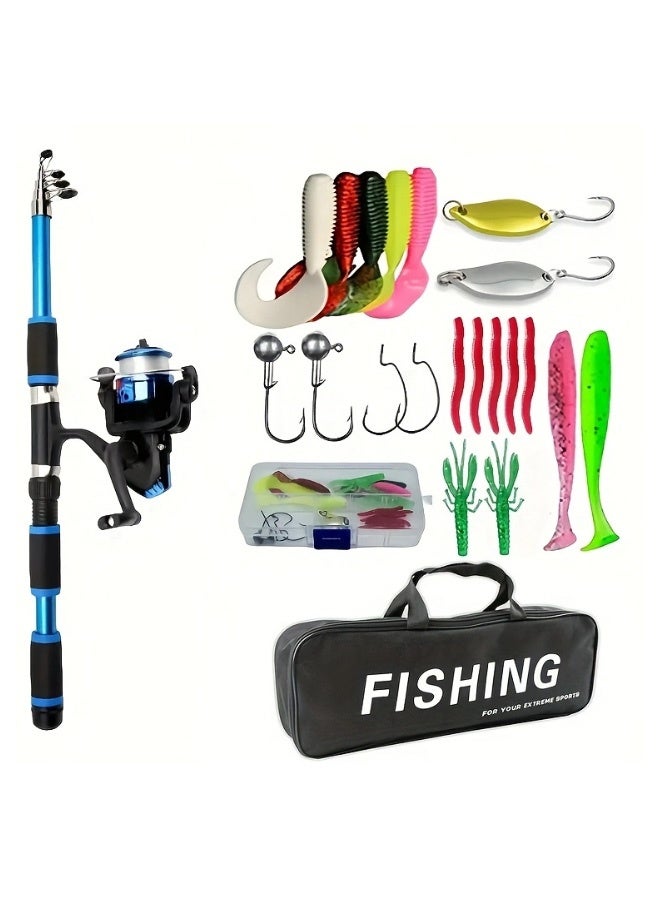 جمورو مجموعة صنارة صيد كاملة مع صنارة صيد تلسكوبية وبكرة دوارة وطعوم وخطافات ومجموعة صنارة سفر - Image 1